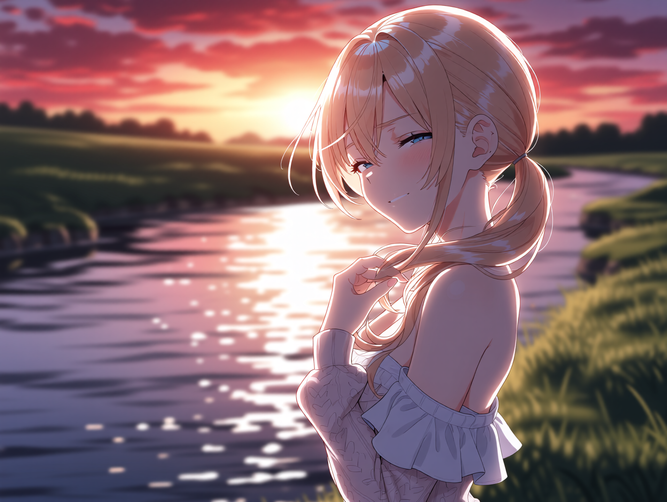 川辺で涼む - gumiのAIイラスト
