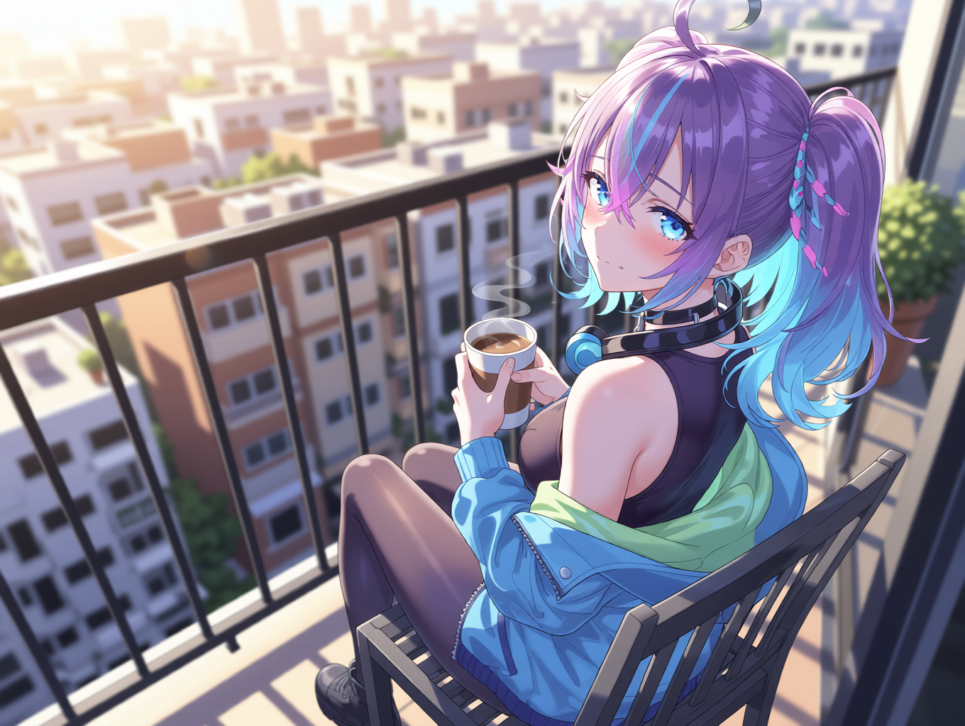 ベランダでまったり - gumiのAIイラスト