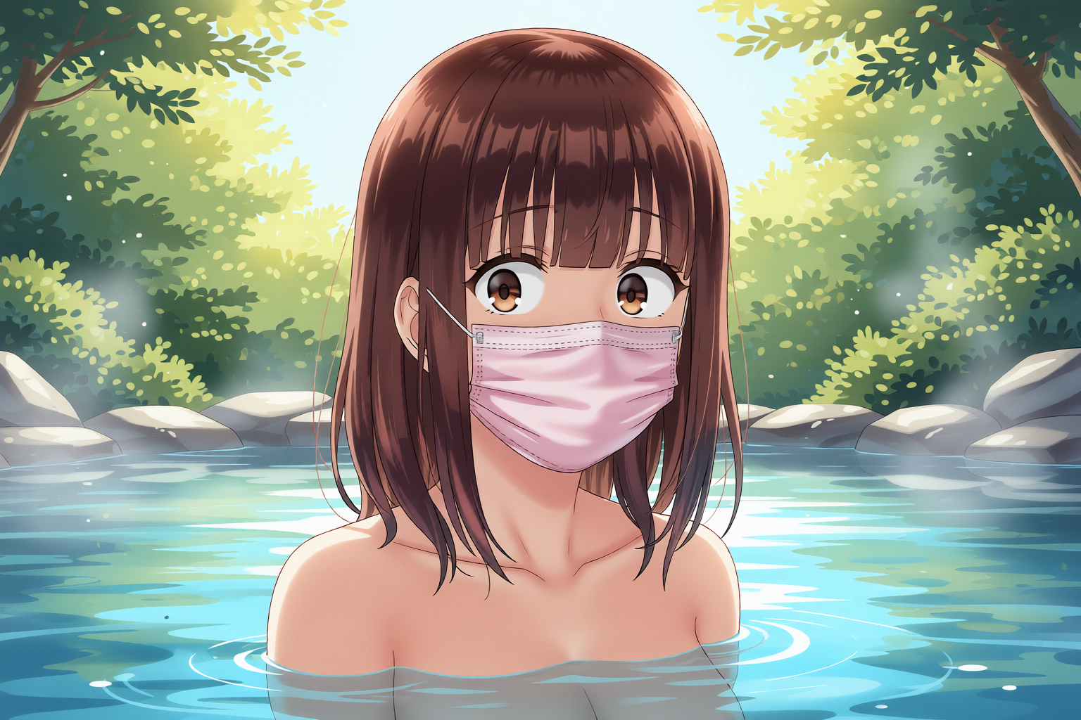 露天風呂 - 蒼神 聖月音(あおかみ しおん)のAIイラスト