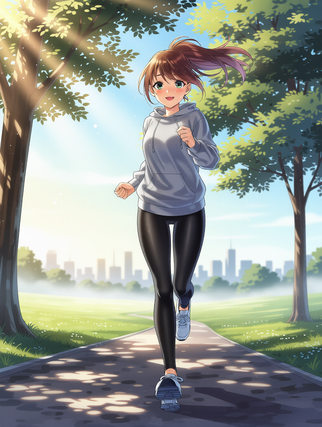 朝の光の中でランニング - むか~しのAIイラスト