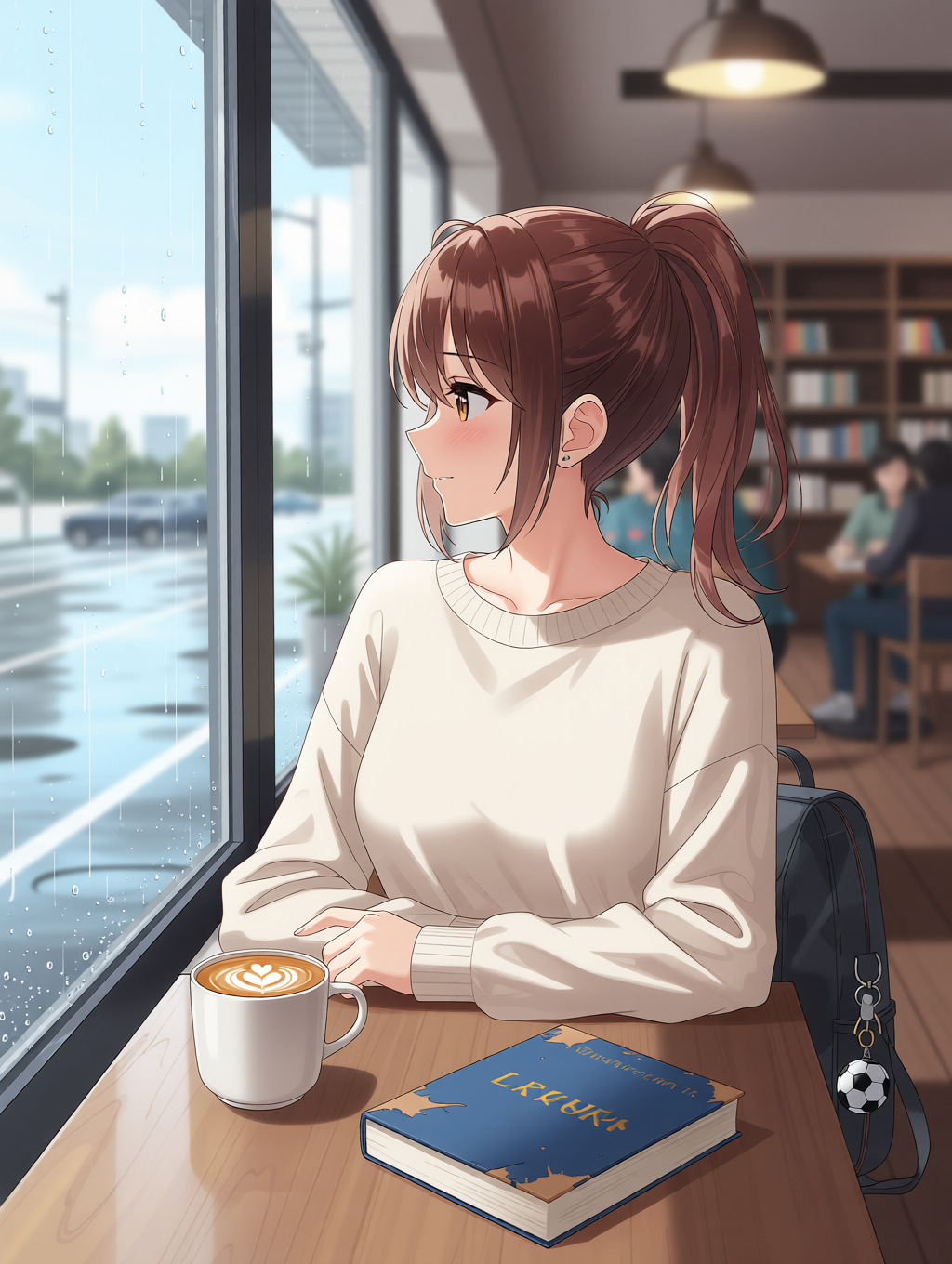 雨上がりのカフェで読書 - むか～しのAIイラスト