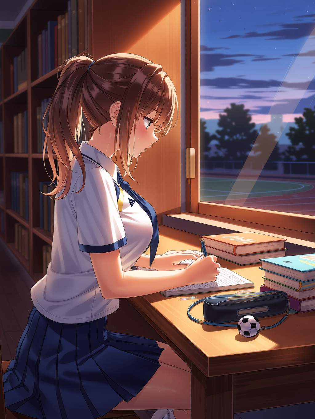 夕暮れの図書室 - むか～しのAIイラスト