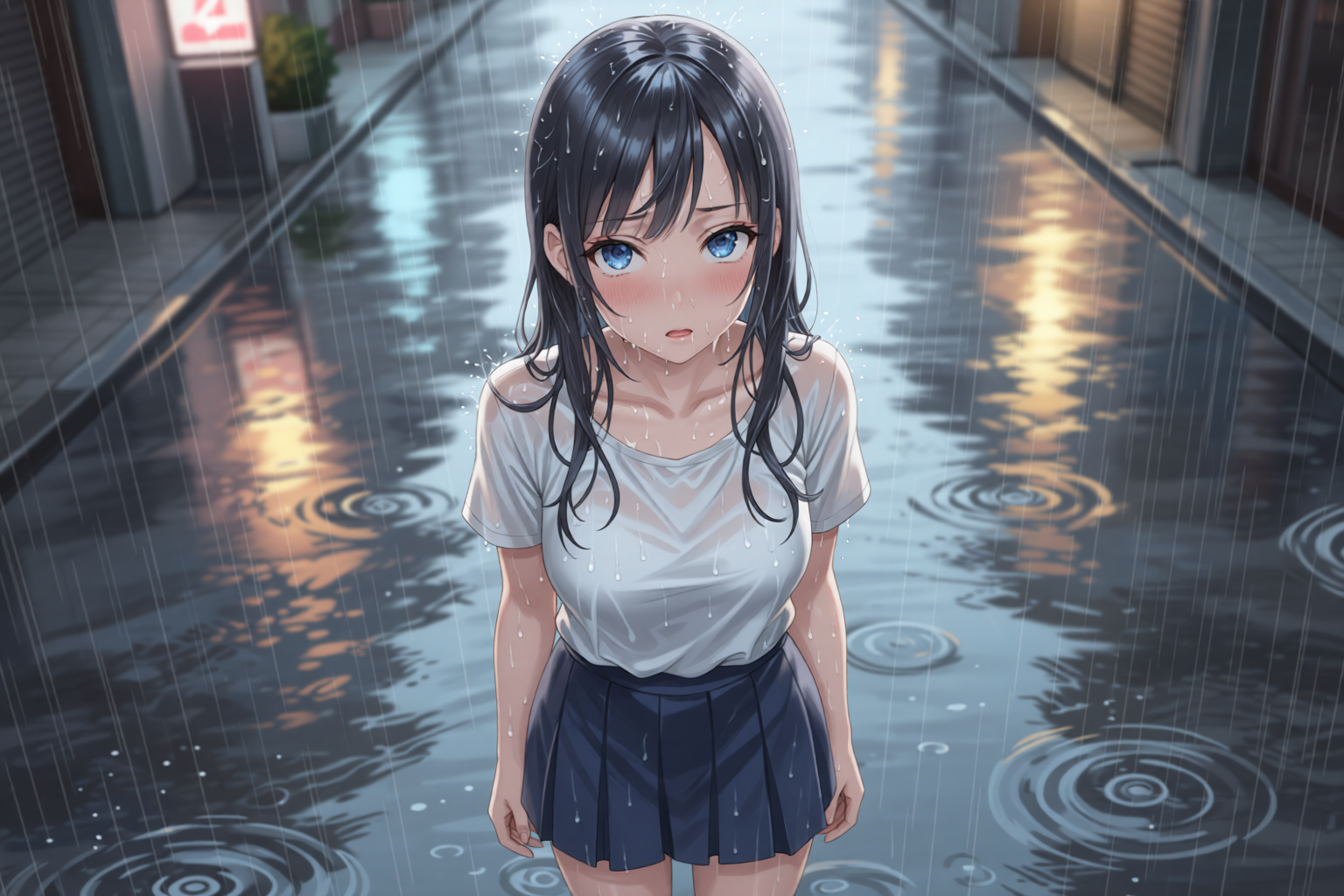 雨に濡れた少女 - manami1016のAIイラスト