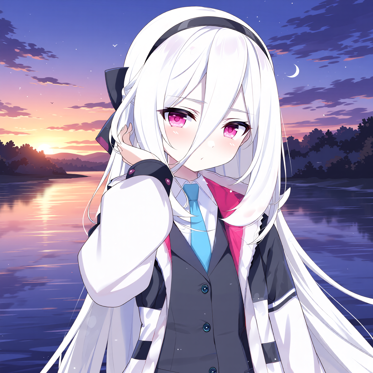 夕方の河川敷、ブルアカのケイ - 運命のルーレットのAIイラスト